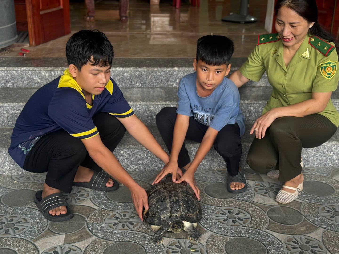 Bắt được rùa răng quý hiếm, hai học sinh tự nguyện giao nộp