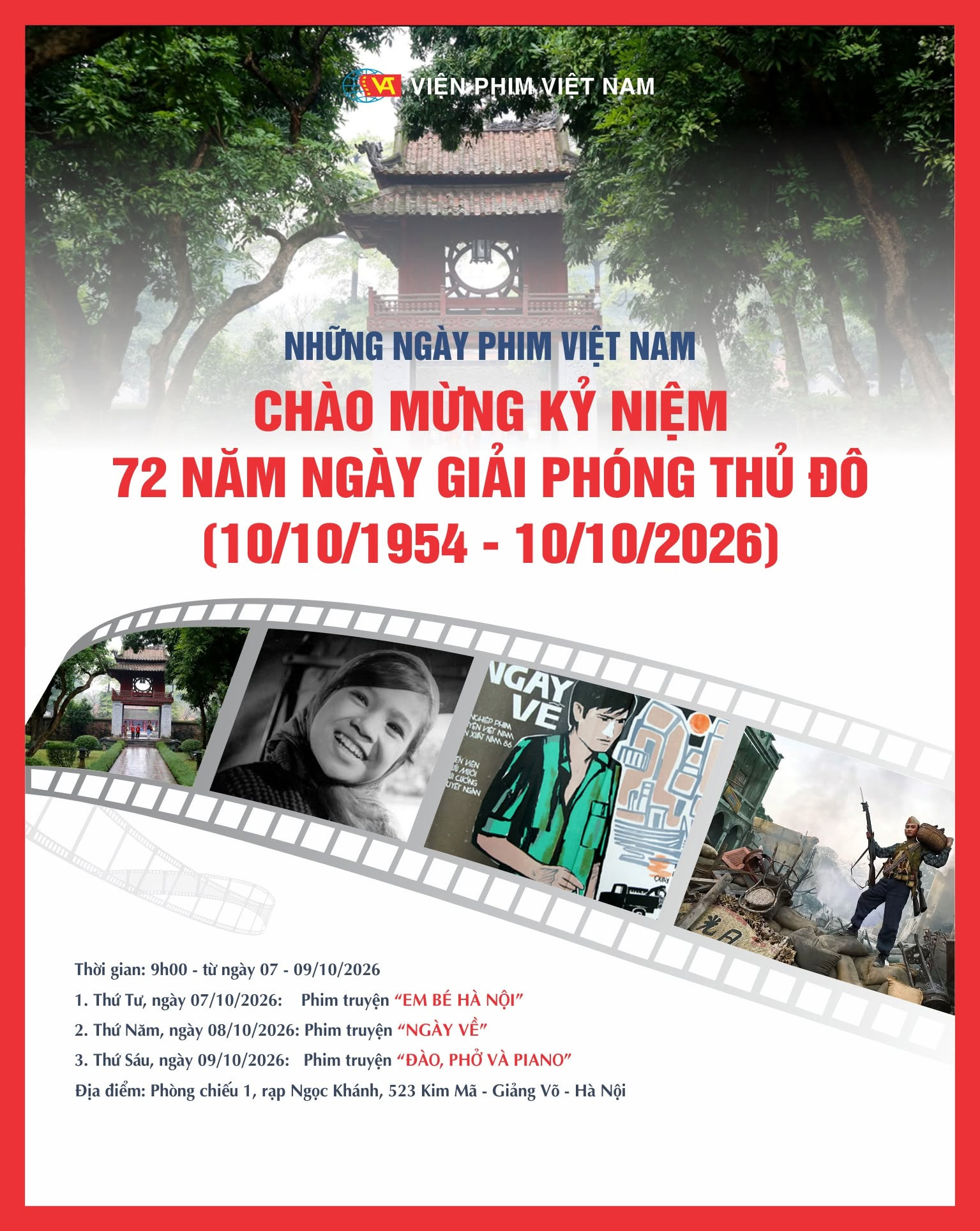 Viện Phim Việt Nam chiếu phim chào mừng kỷ niệm 72 năm Ngày Giải phóng Thủ đô